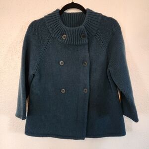 NWOT Talbots Wool Cashmere Blue Knit Double Breasted Cardigan Button Up Sweater
